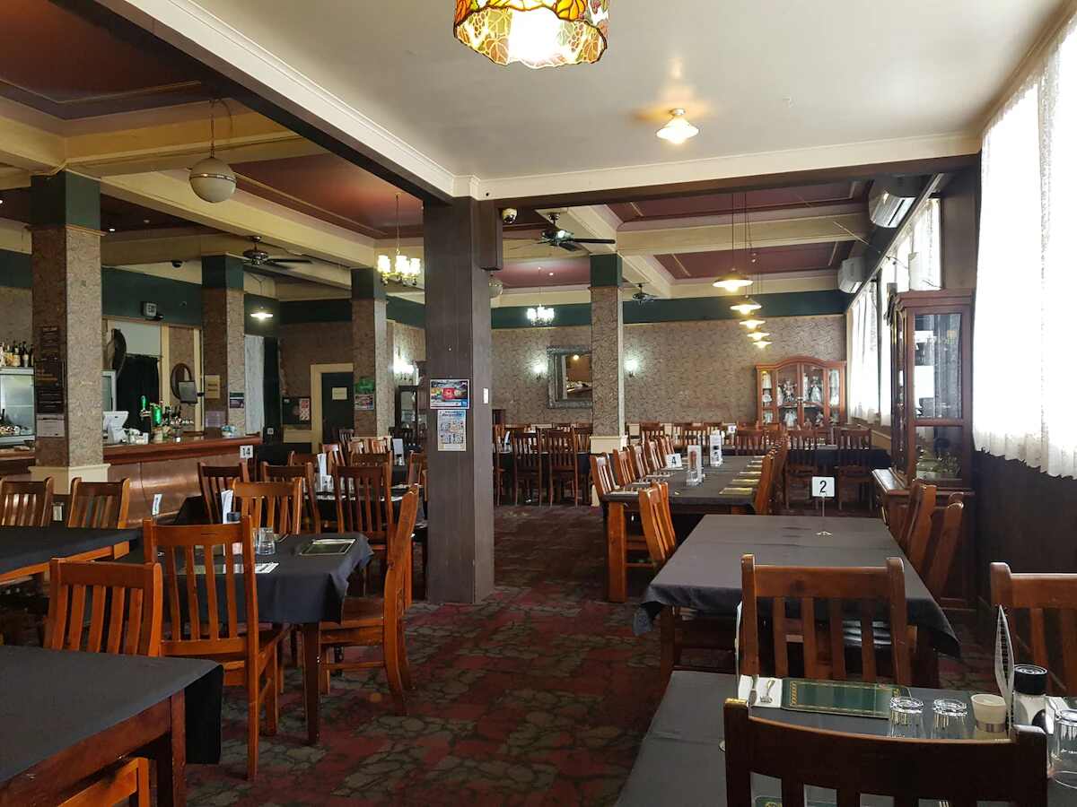 Dining room of the restaurant at The Northern Wairoa Hotel, Dargaville